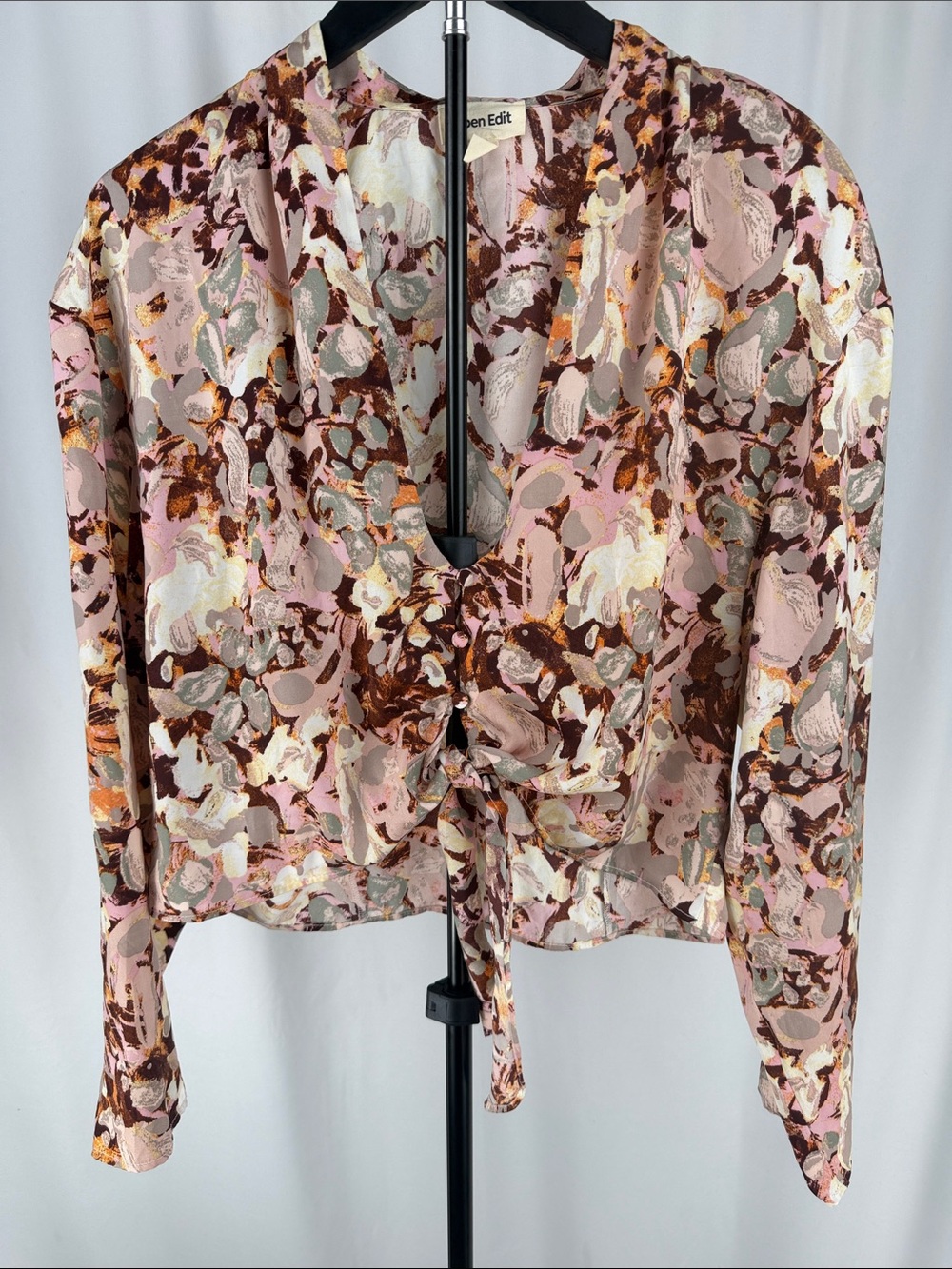 Open Edit Pink Floral Tie-Front Blouse